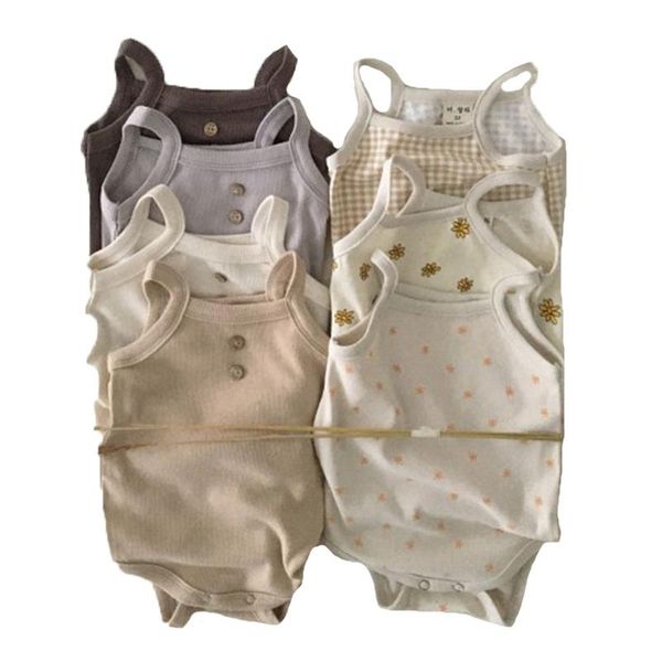 

rompers 2021 born camisole lattice floral korean style jumpsuit infant baby boy girl clothes knitted cotton toddler clothing, Blue