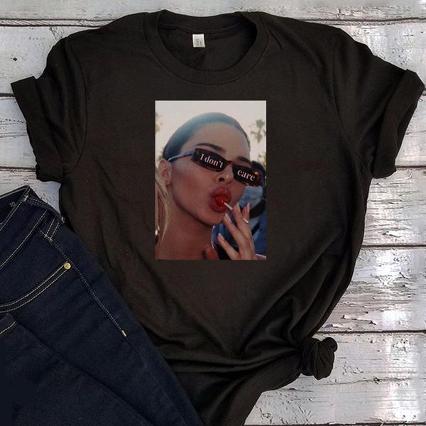 

don't care personality character t shirt 2021 women fashion summer clothing o-neck kawaii aesthetic korean tee women's t-shirt, White