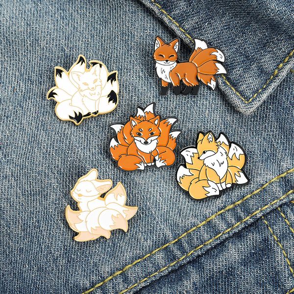 

nine-tailed fox enamel brooches pin for women fashion dress coat shirt demin metal funny brooch pins badges promotion gift new design, Gray