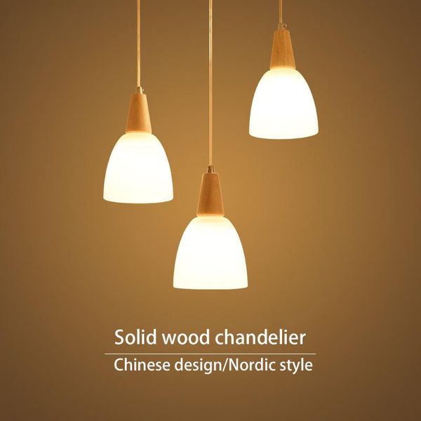 

pendant lamps chinese style restaurant chandelier personality creative three-head lamp simple and modern led wooden nordic