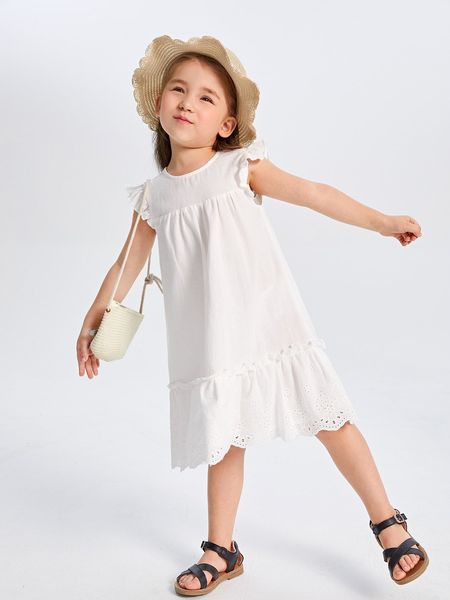

toddler girls butterfly sleeve eyelet embroidery smock dress she, Red;yellow