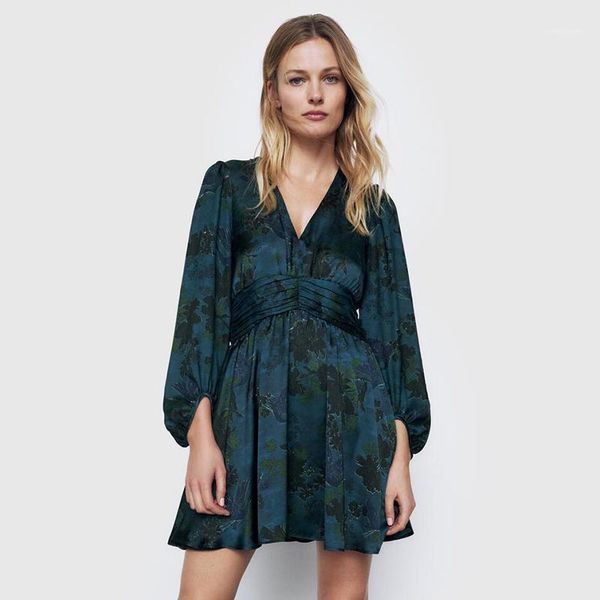 

casual dresses women v neck mini dress vintage autumn spring long sleeve wrap sress elegant party ladies1, Black;gray