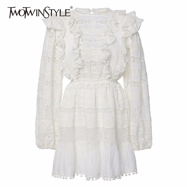 

elegant lace ruffle dresses women lantern long sleeve high waist a-line mini dress female fashion bohemian 210520, Black;gray