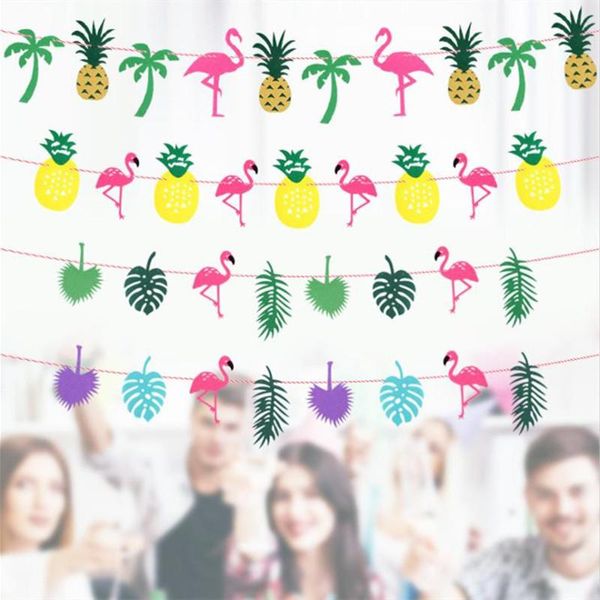 

party decoration 1 pcs flamingo pull flag tropical rainforest pineapple children room banner theme supplies