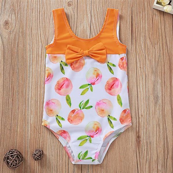 

toddler swimwear baby girls summer solid bowknot cute peach printed bikini one piece swimwears sleeveless lovely sweet swimsuit one-pieces, Black