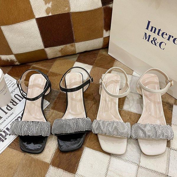

sandals 2021 summer square toe all-match med buckle female sandal black shoes for women espadrilles platform block heels medium girls fa