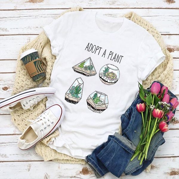 

graphic plant fashion 90s printed womens t shirt cute summer lady clothing tee female, White