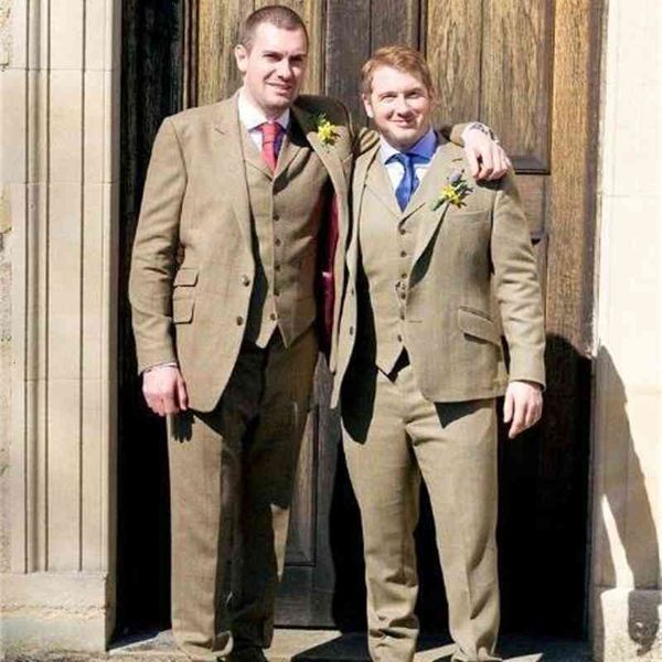 

men's suits & blazers more size tweed groom tuxedo khaki godfathers notch lapel marriage dinner man suits (jacket + pants tie vest) 378, White;black