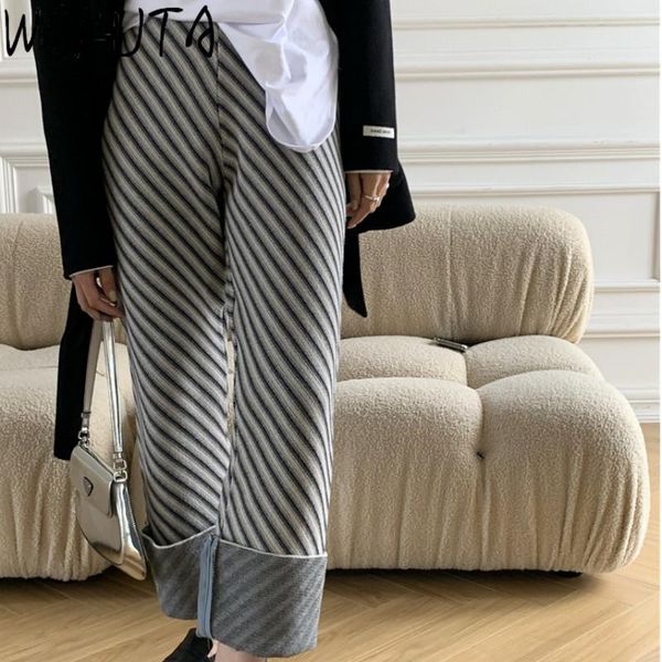 

arrival stylish striped wide leg pants women casual loose full length trousers lady high waist streetwear women's & capris, Black;white