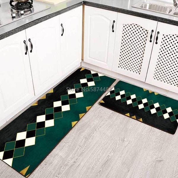 

modern minimalist rhombus geometric green kitchen mat combination entry bedroom long non-slip bedside blanket carpets