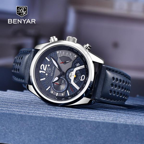 

wristwatches benyar 2021 mens watches quartz watch for men multi-function chronograph sport waterproof relogio masculino, Slivery;brown