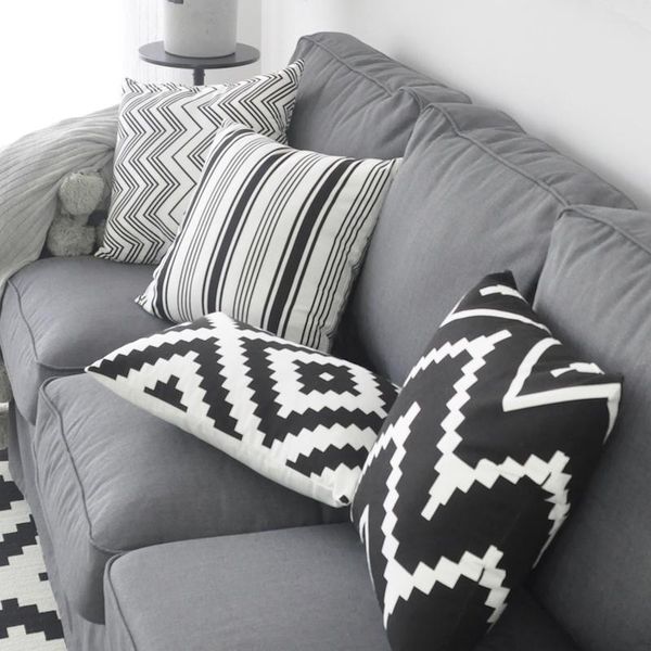 

cushion/decorative pillow dunxdeco cushion cover square case white black geometric art modern industry style cotton coussin sofa chair room
