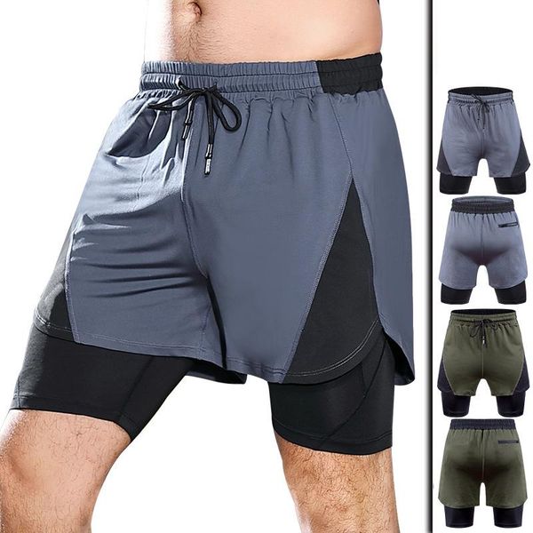 

running shorts 2021 summer sports tight-fitting stretch quick-drying double-layer fitness training marathon men's short pants, Black;blue