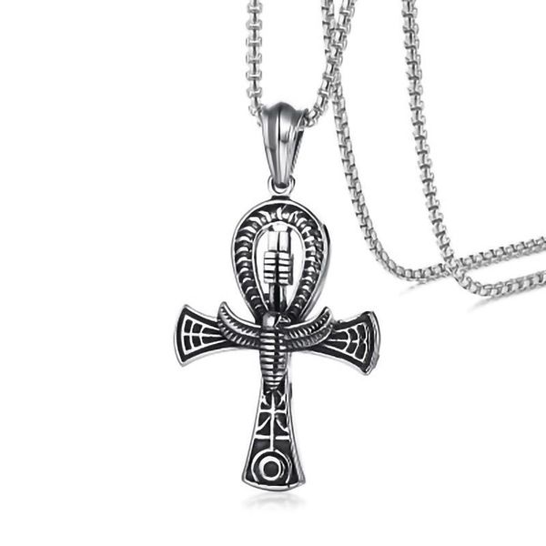 

pendant necklaces fashion egyptian ankh life cross necklace men stainless steel silver color choker chain jewelry for women gift