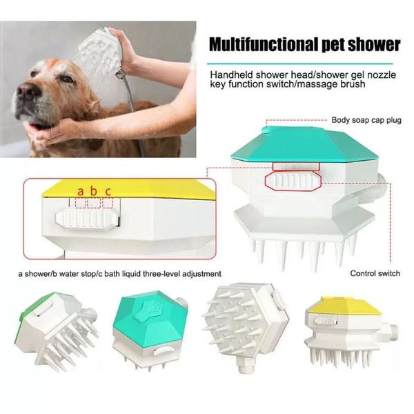 

dog grooming head pet shower hair brush massage 3 in 1 washing comb multifunctional cleaning beauty tool