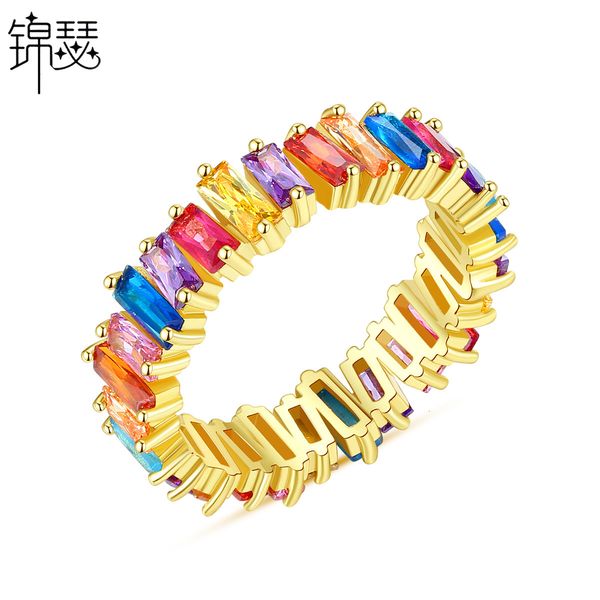 

925 sterling silverboutique zirconium diamond ring elegant fashion color women's copper inlaid gift, Golden;silver