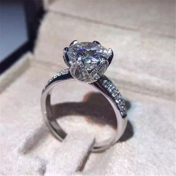 

cluster rings lotus shape 3ct lab diamond ring 925 sterling silver bijou engagement wedding band for women bridal fine party jewelry, Golden;silver