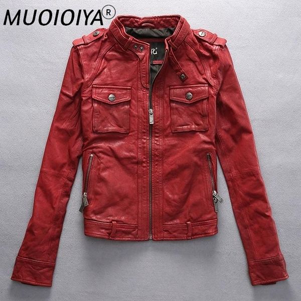 

women's leather & faux factory 2021 winter arrival genuine jacket vegetable tanned goatskin black/red fashion motorcycle jackets