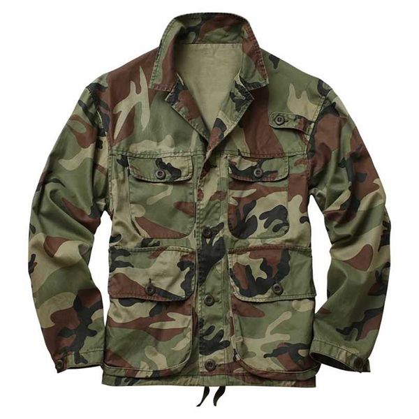 Camuflagem jaqueta homem militar estilo militar algodão tops casaco solto solo casual homens outwear roupas 211217