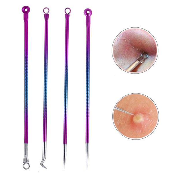 

eyebrow tools & stencils 4pcs stainless steel blackhead comedone kit acne pimple belmish extractor vacuum remover dots cleaner tool