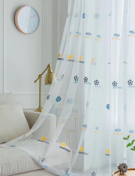 

cartoon sheer curtains embroidered football tulle for children boys curtain living room bedroom white voile & drapes