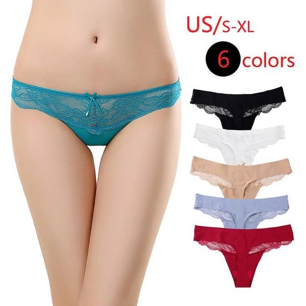 

women's panties 6 colors/ice silk seamless lace thong hollow transparent personality fashion stretch large size comfortable, Black;pink