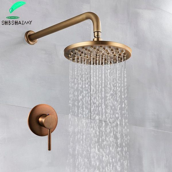 

bathroom shower sets antique brass wall mounted faucet 8" kit one-way golden rainfall head cold mixer tap