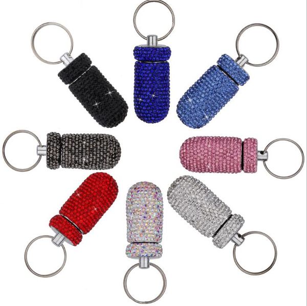 8 cores Crystal Garrafa Keychain caixa de armazenamento de diamante completo chaveiros para as mulheres homens decoração Gift Keyring