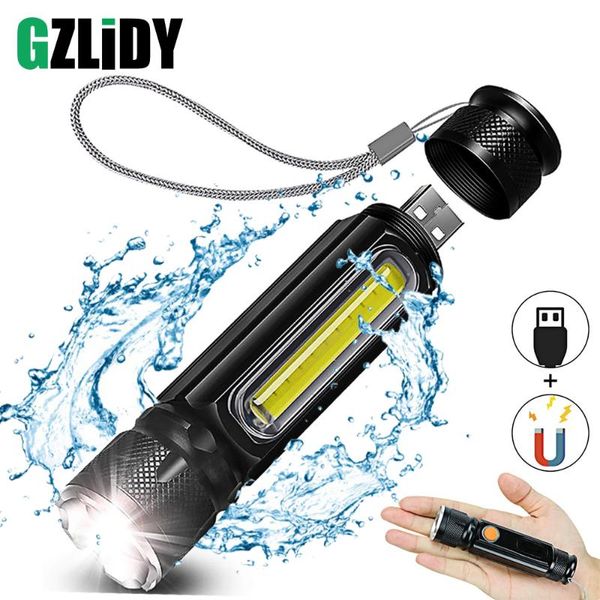 

rechargeable led bicycle light side design + tail magnet multi-function zoomable torch for camping flashlights torches