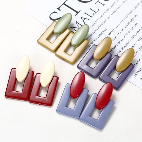 

stud geometric earrings korean style colors fashion all-match rectangular acrylic square women jewelry wholesale, Golden;silver