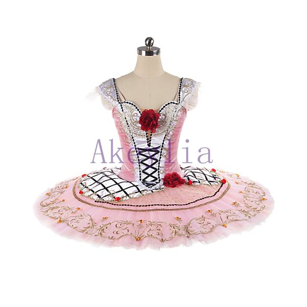 

pink velvet ballet competition custom white dance stage performance ballet tutu yellow professional ballet variation dress for girls, Black;red