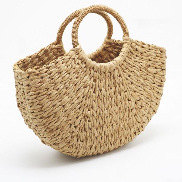 

round bucket handmade straw woven bag handbag beach travel totes