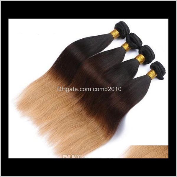 

peruvian straight human hair remy hair weaves ombre 3 tones 1b/4/27 color double wefts 100g/pc can be dyed bleached gdy8a sknlr, Black