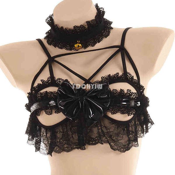 NXY sexy setSexy Lace Bat Lingerie Pu Leather Little Demon Women Devil Cosplay Bikini Open Cup Bra Set Lolita Anime Wings Abito esotico 1127