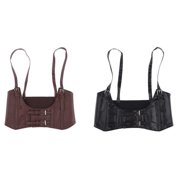 

women leather elastic wide band waist belt waspie corset cinch underbust p0817, Black;brown