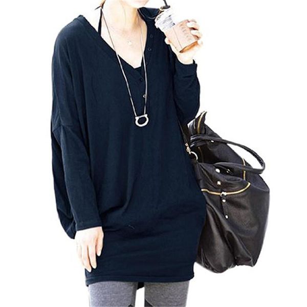 

women's t-shirt women fashion batwing v-neck loose long coat ladies, White