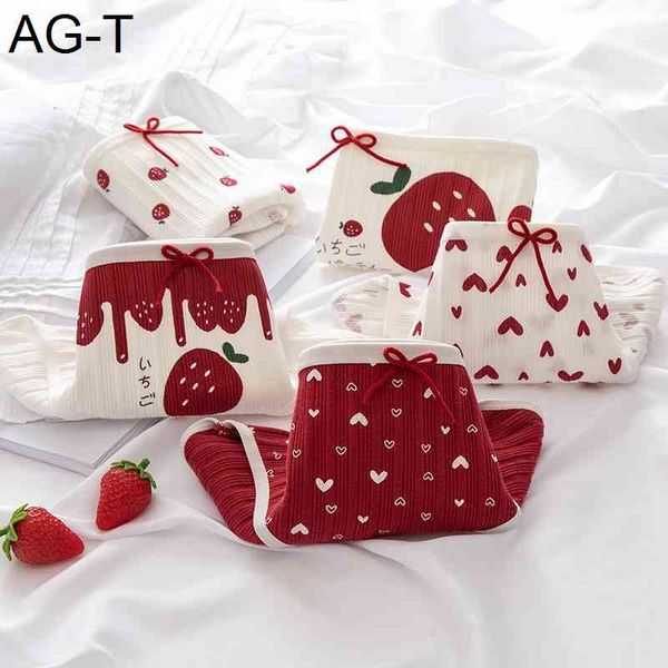 

love strawberry big red girls crotch mid-waist briefs ladies panties 100% cotton, Black;pink