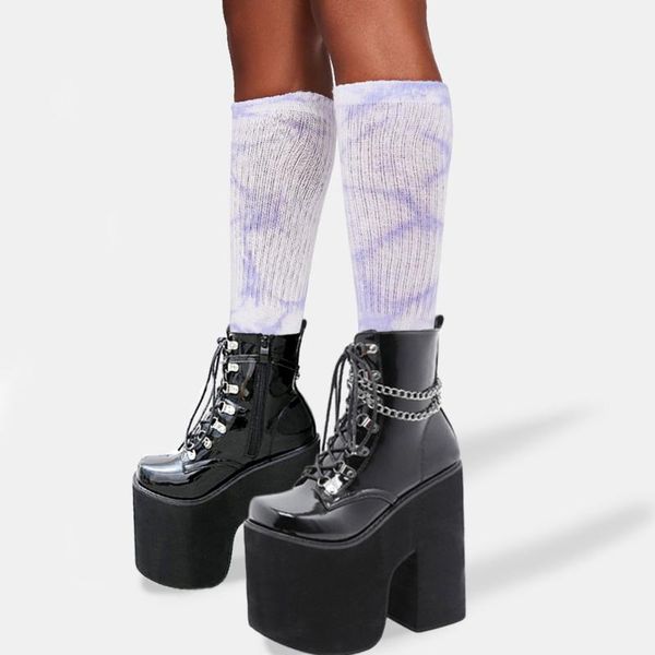

brand big size 43 magical super thick platform extreme chunky high heels cool ankle booties shoes women boots female, Black