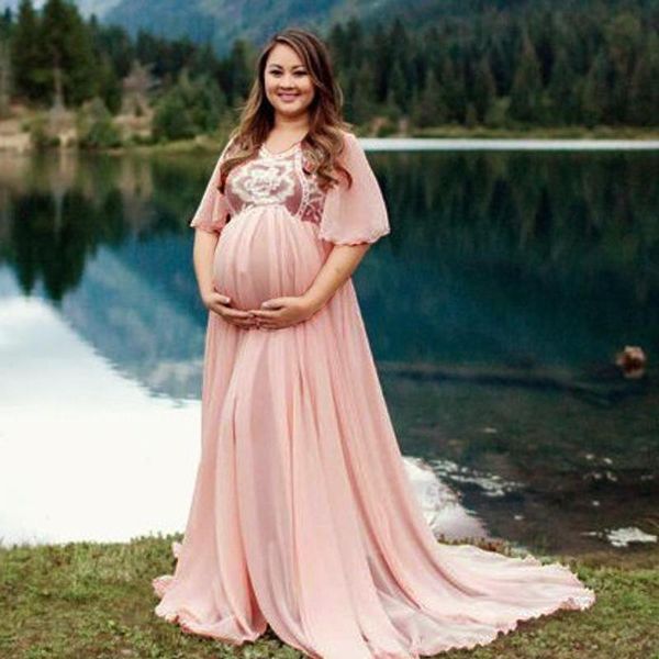 

maternity dresses cute pography props lace chiffon pregnancy dress po shoot for baby showers long pregnant women maxi gown, White