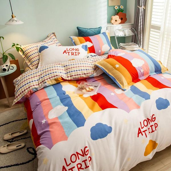 

bedding sets rainbow set printed 2021 bed linen sheet plaid duvet cover single double  king quilt covers bedclothes