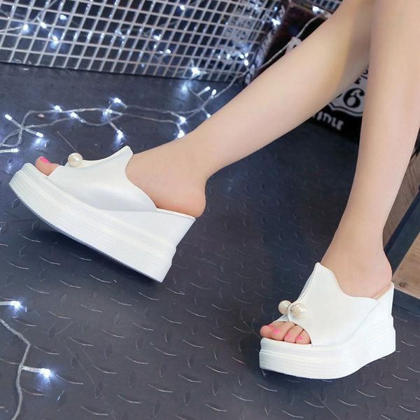 

slippers wedge heel slipper 2021 summer women lady retro stitching color casual low beach open peep toe sandals 3 colors shoes slides#g20, Black