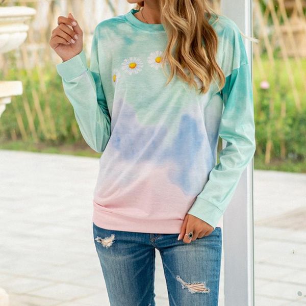 

women's hoodies & sweatshirts daisy flower loose clothes autumn tie dye elegant women long sleeve sweatshirt female floral hoodie pull, Black