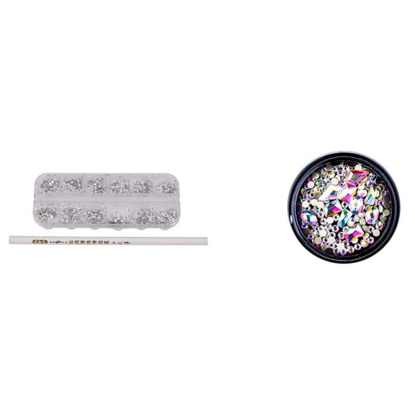 

nail art kits 3000pcs 3d acrylic 2mm rhinestones gems studs decoration kit + pen, white & 1 box mixed