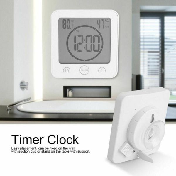 

shower clock kitchen countdown temperature humidity battery powered wall clocks