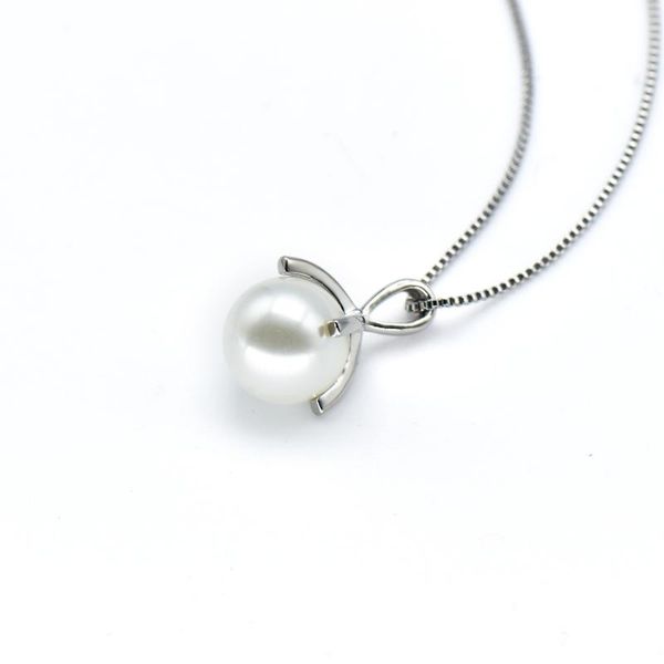 

chains tengtengfit white pearl stainless steel pendant box chain necklace, Silver
