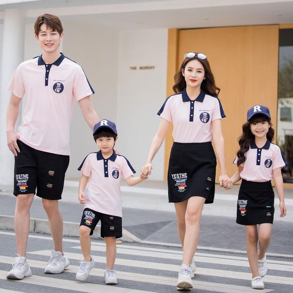

family matching outfits 2021 summer style men women t-shirt short pant mother daughter dress father son clothing set, Blue