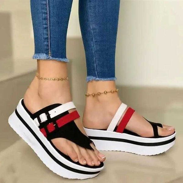 Summer Fashion Women's Worges Praia Casual Plataforma Feminina Peep Toe Shoes Sling Back Senhora Senhora Misturado Cores Fivela Sandálias 210624