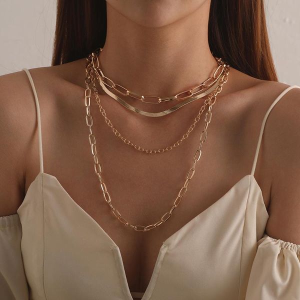 

chains vintage punk multilayer thick necklace women gold color exaggerated night club geometric clavicle party jewelry, Silver