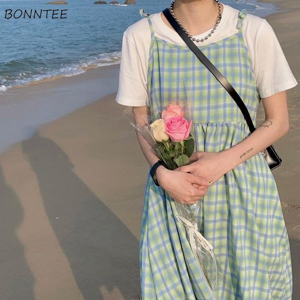 

casual dresses dress women vintage simple plaid lovely female clothing students all-match folds japanese preppy style leisure a-line holiday, Black;gray