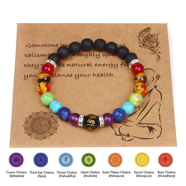 

beaded, strands wholesale 7 chakra bracelet natural stone bracelets for women men turquoises lava yoga healing reiki meditation bangle jewel, Black